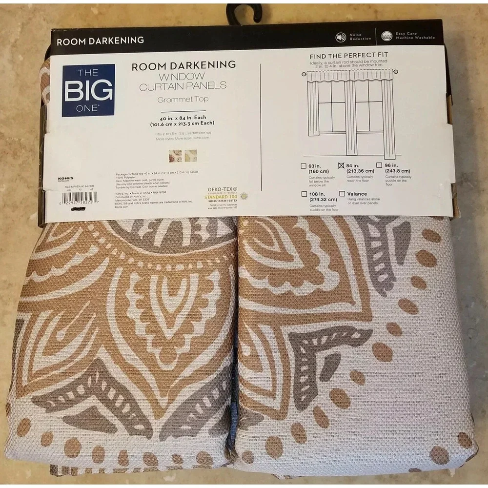 The Big One Medallion Print Window Curtain Set Room Darkening 40inx84in Each NEW